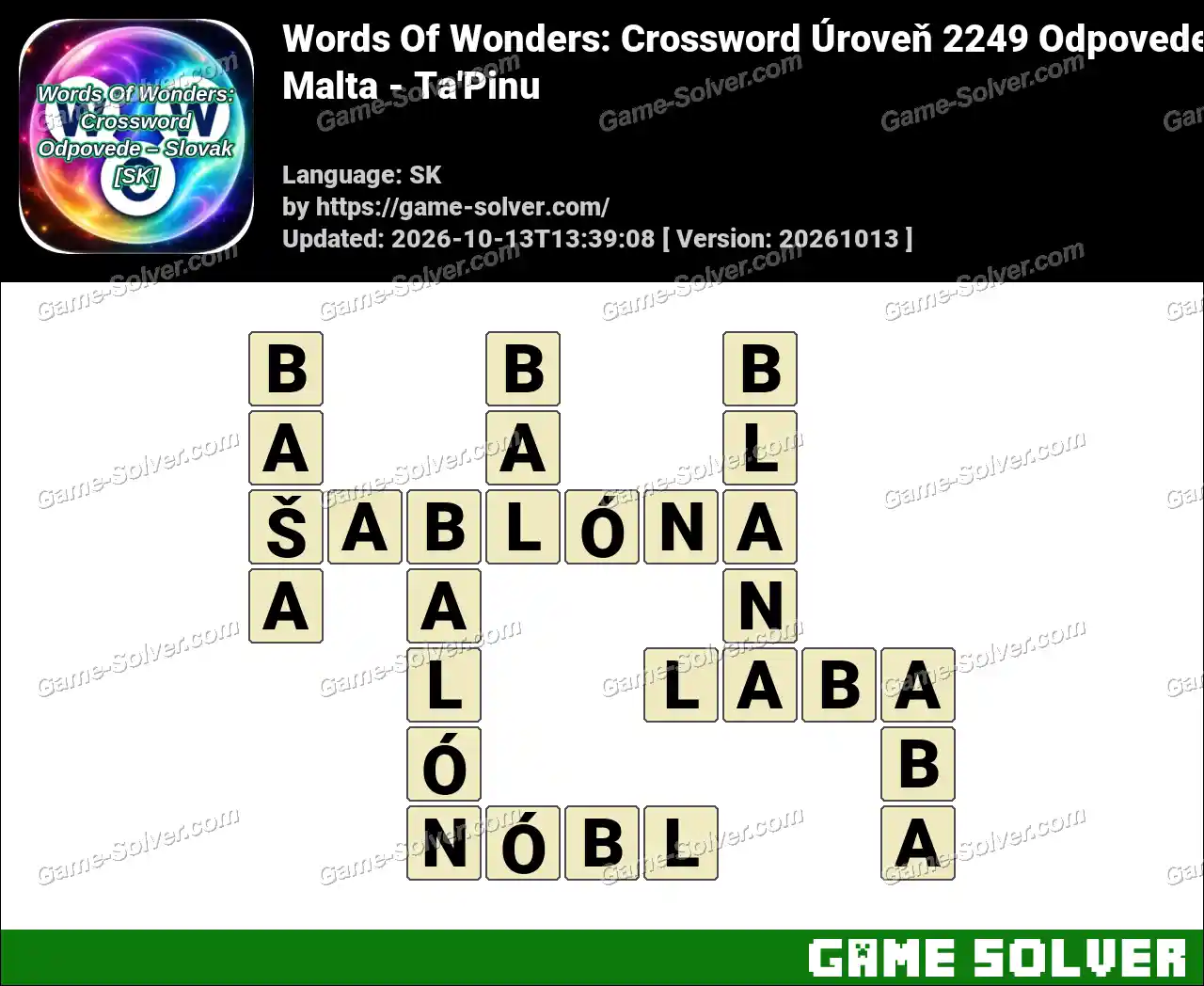 Words Of Wonders: Crossword Úroveň 2249 Odpovede – Malta – Ta’Pinu